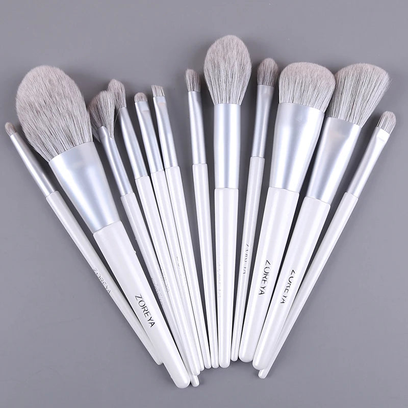 Silver Makeup Brushes Set