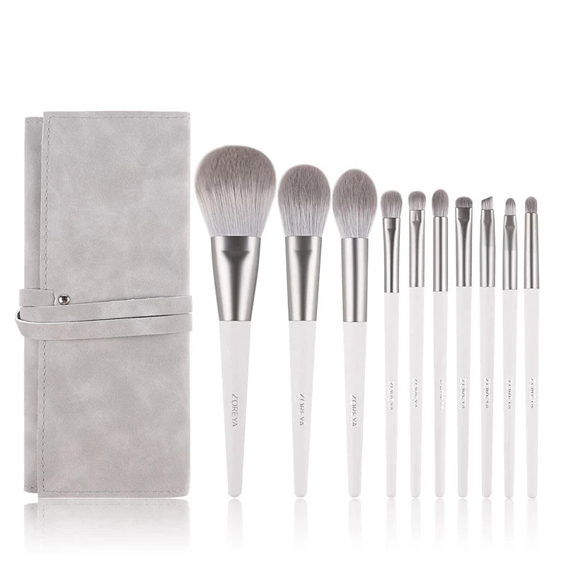 Silver Makeup Brushes Set