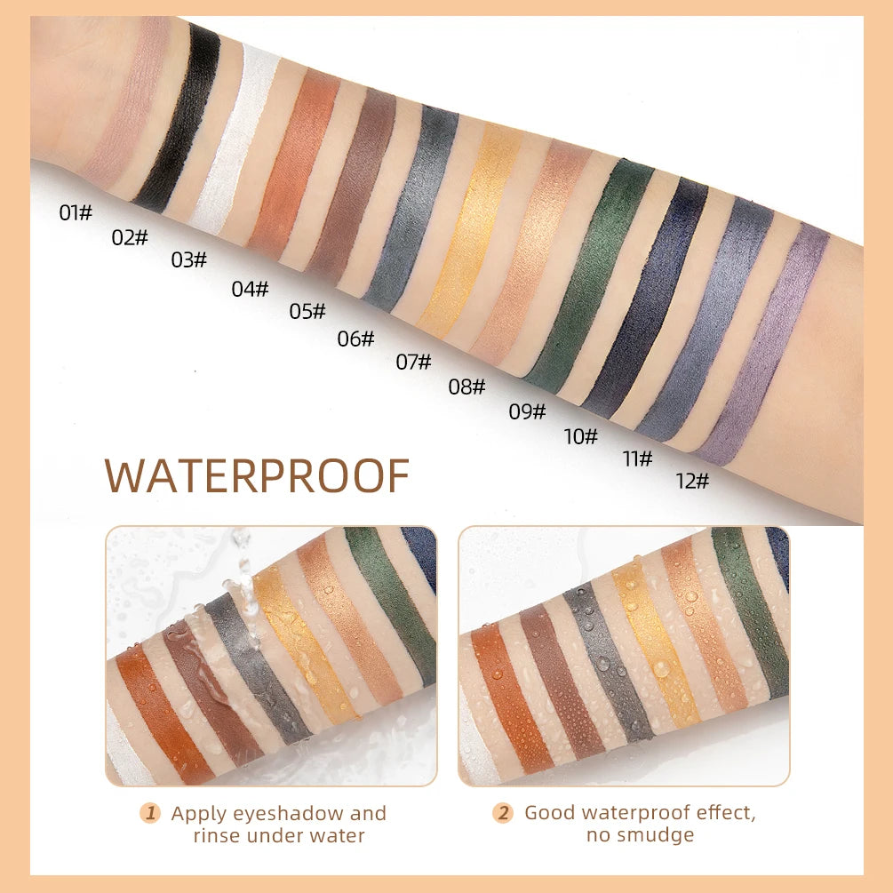 12 Colors Waterproof Glitter & Matte Eyeshadow Pencils